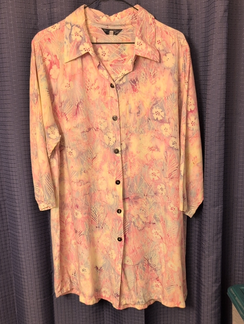 Light Pink Floral Button-Front Tunic Blouse M-XL